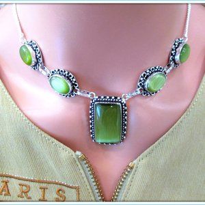 OPAL NATURAL GREEN GEMSTONE 925 STERLING SILVER LADIES NECKLACE